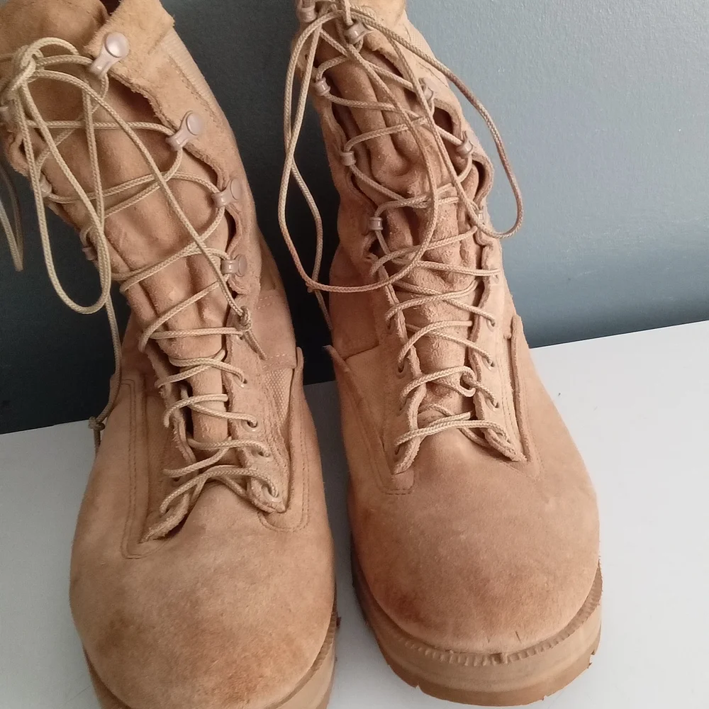 Mens Tan Suede Leather Tactical Military Combat Boots High‎ Top Utility Desert